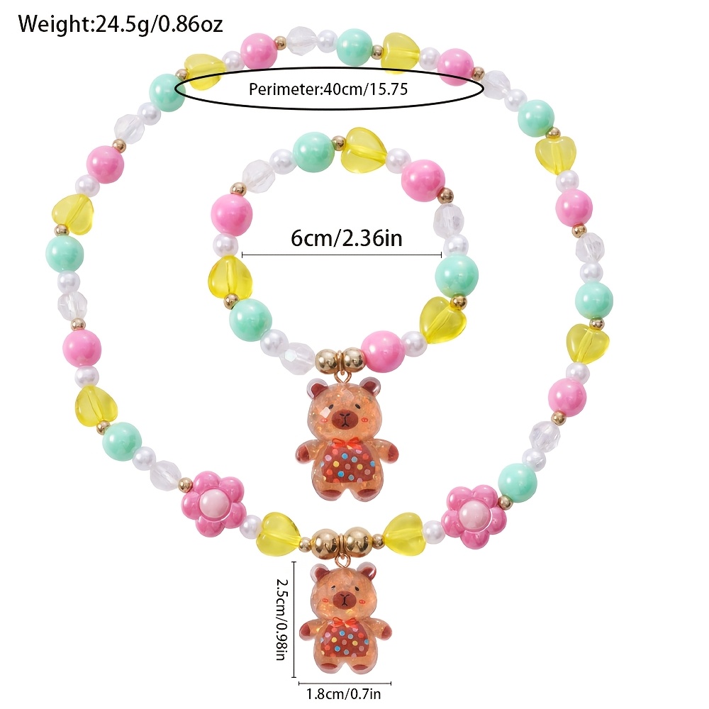 2pcs Qpeach Capybara Bracelet & Necklace Set